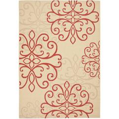 COURTYARD, CREME / RED, 6'-7" X 9'-6", Area Rug