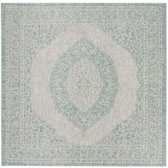 COURTYARD, LIGHT GREY / AQUA, 6'-7" X 6'-7" Square, Area Rug, CY8751-37112-7SQ