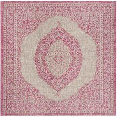 COURTYARD, LIGHT GREY/FUCHSIA, 6'-7" Square, Area Rug, CY8751-39712-7SQ