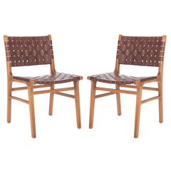 Taika Woven Leather Dining Chair, Cognac/Natural (Set of 2)