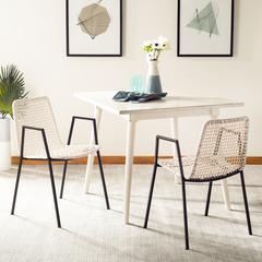 Wynona Leather Woven Dining Chair, White/Black