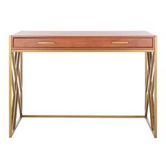 Elaine 1 Drawer Desk, Natural/Gold