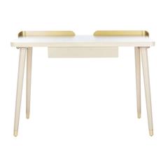 Parker 1 Drawer Desk, White Washed/Gold