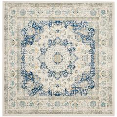 EVOKE, IVORY / BLUE, 5'-1" X 5'-1" Square, Area Rug, EVK220C-5SQ