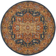 EVOKE, BLUE / ORANGE, 6'-7" X 6'-7" Round, Area Rug, EVK275C-7R