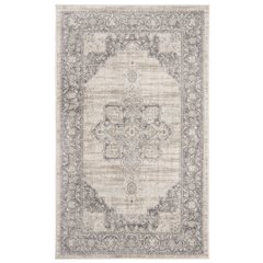 Cream and Grey Area Rug with Power Loomed Small Rectangle Shape