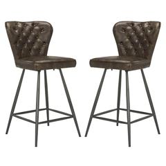 ASHBY 26"H MID CENTURY MODERN LEATHER TUFTED SWIVEL COUNTER STOOL, FOX1702A-SET2