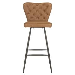 Aster 30"H Mid Century Modern Leather Tufted Bar Stool , Camel/Black
