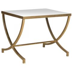 MAUREEN GLASS TOP GOLD LEAF ACCENT TABLE