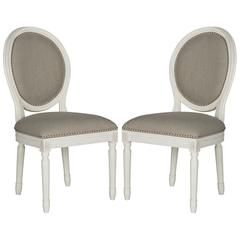 HOLLOWAY 19''H FRENCH BRASSERIE LINEN OVAL SIDE CHAIR - SILVER NAIL HEADS