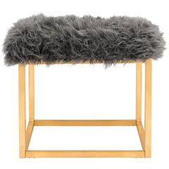 ROWAN CONTEMPORARY GLAM FAUX SHEEPKIN SQUARE OTTOMAN, FOX6288B