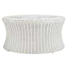 Home Collection Ruxton White Rattan Round Coffee Table Ottoman