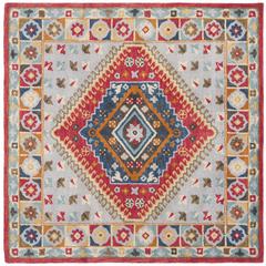 HERITAGE, GREY / RED, 6' X 6' Square, Area Rug