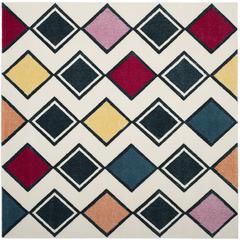 HOLLYWOOD, IVORY / PEACOCK BLUE, 6'-7" X 6'-7" Square, Area Rug, HLW704B-7SQ