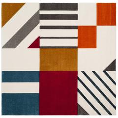 HOLLYWOOD, IVORY / PEACOCK BLUE, 5'-3" X 5'-3" Square, Area Rug