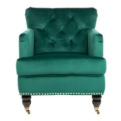 Colin Tufted Club Chair, Emerald/Espresso