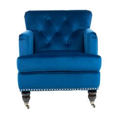 Colin Tufted Club Chair, Navy Blue/Espresso