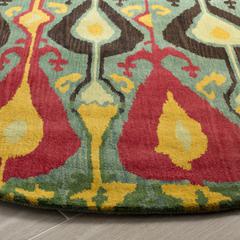 IKAT, BLUE / GREEN, 6' X 6' Round, Area Rug