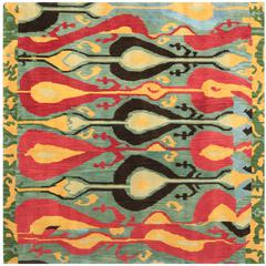 IKAT, BLUE / GREEN, 6' X 6' Square, Area Rug