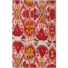 IKAT, IVORY / RED, 4' X 6', Area Rug