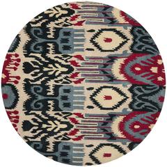 IKAT, BEIGE / BLUE, 6' X 6' Round, Area Rug