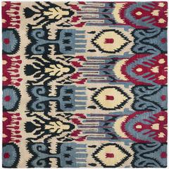 IKAT, BEIGE / BLUE, 6' X 6' Square, Area Rug