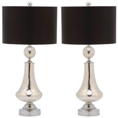 MERCURY 25.5-INCH H CRACKLE GLASS TABLE LAMP/BLACK SATIN SHADE, LIT4047B-SET2