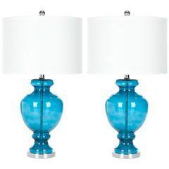 MOROCCO 27-INCH H BLUE GLASS TABLE LAMP