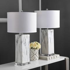 Olympia Marble Table Lamp, Black/White Marble