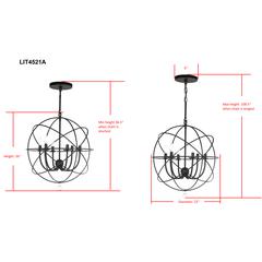 Evie 22 Inch-Dia Adjustable Chandelier , Black