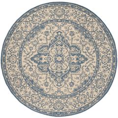 LINDEN 100, CREAM / BLUE, 6'-7" X 6'-7" Round, Area Rug, LND137N-6R