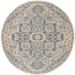 LINDEN 100, BLUE / CREME, 6'-7" X 6'-7" Round, Area Rug, LND138M-6R