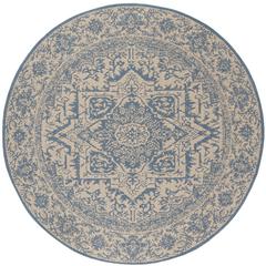 LINDEN 100, CREAM / BLUE, 6'-7" X 6'-7" Round, Area Rug, LND139N-6R