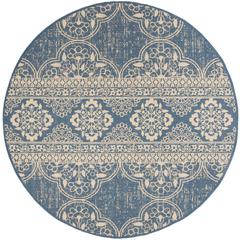 LINDEN 100, CREAM / BLUE, 6'-7" X 6'-7" Round, Area Rug, LND174N-6R