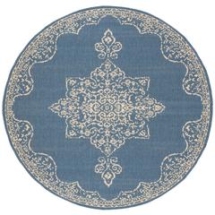 LINDEN 100, CREAM / BLUE, 6'-7" X 6'-7" Round, Area Rug, LND180N-6R