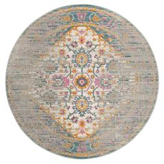 MADISON, LIGHT GREY / FUCHSIA, 6'-7" X 6'-7" Round, Area Rug, MAD122G-7R
