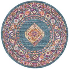 MADISON, LIGHT BLUE / ORANGE, 6'-7" X 6'-7" Round, Area Rug
