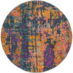 MADISON, BLUE / ORANGE, 6'-7" X 6'-7" Round, Area Rug, MAD143A-7R