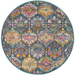 MADISON, BLUE / ORANGE, 6'-7" X 6'-7" Round, Area Rug, MAD144A-7R