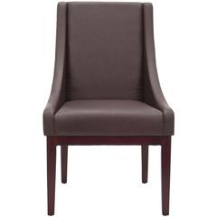 BROWN LEATHER SLOPING ARMCHAIR