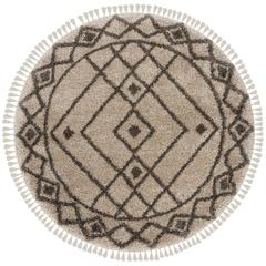 MOROCCAN FRINGE SHAG 200, MUSHROOM / GREY, 6'-7" X 6'-7" Round, Area Rug