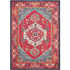 MONACO, RED / TURQUOISE, 6'-7" X 9'-2", Area Rug