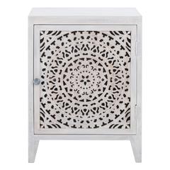 Thea 1 Door Carved Nightstand, White Wash