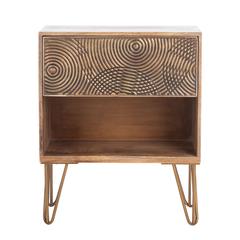 Solene 1 Drawer Textured Nightstand, Natural/Brass