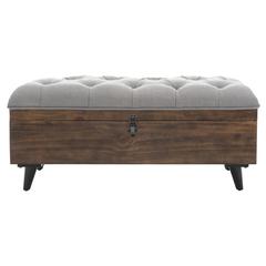 Liam Tufted Cocktail Ottoman, Grey/Dark Oak
