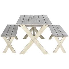 Marina 3 Piece Dining Set With 63-Inch L Table And 2 Backless Benches