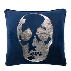 Rayen Skull Pillow, Dark Blue/Silver