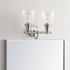 Layton Two Light Bathroom Sconce, Brush Nickel/Clear