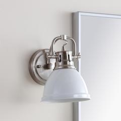 Lawson Bathroom Sconce, Brush Nickel/White
