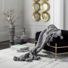 Pom Pom Knit Throw, Dark Grey/Natural